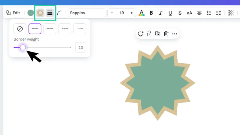 customizing a shape’s border style, weight, and color in canva