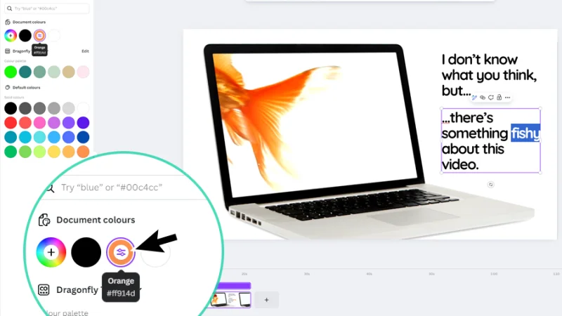editing text color of video caption in canva