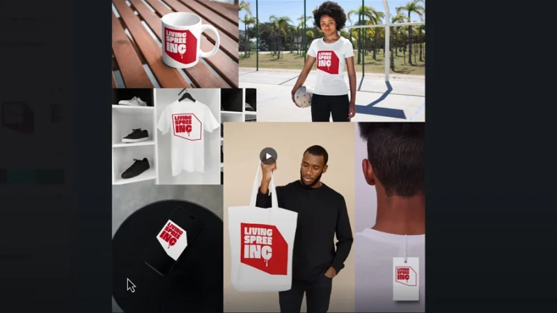 a selection of mockups for the living spree brand logo designed in canva