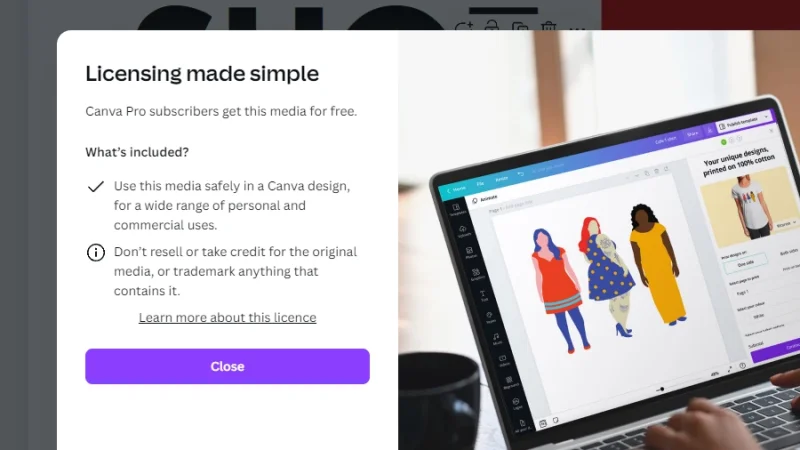 image licensing details for an illustration element are clear and easily accessible in canva