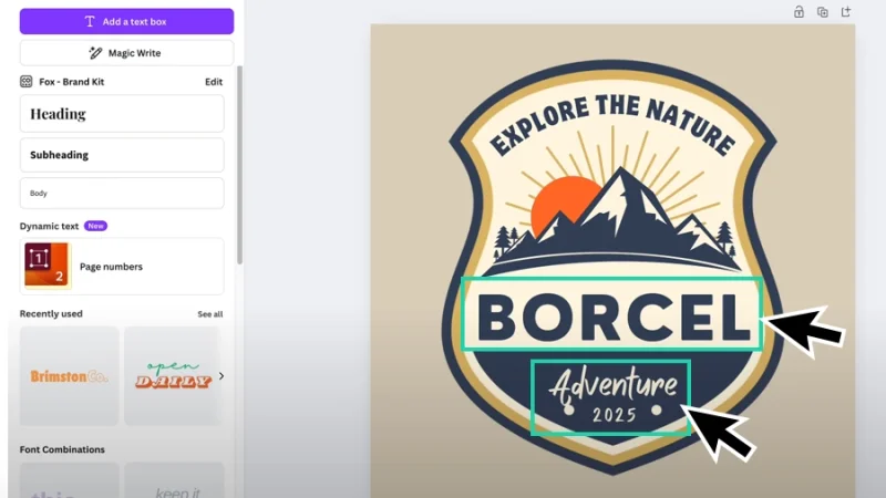 font pairing for an adventure brand logo highlighted in canva