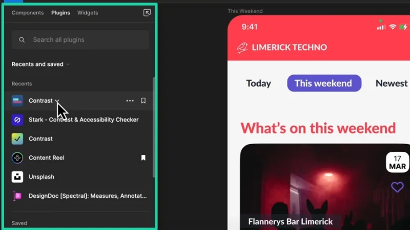 contrast plugin picked from the plugins panel in figma