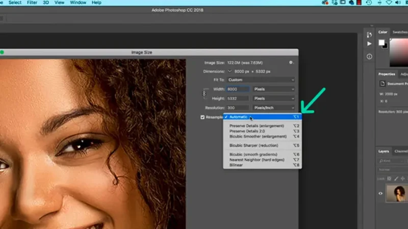 image preview of automatic resampling in Adobe Photoshop.