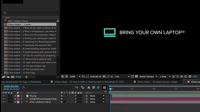 timeline panel displaying three composition layers in after effects
