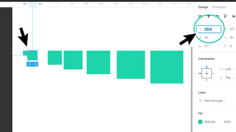 adding a value of 4 pixels to horizontal position field in figma