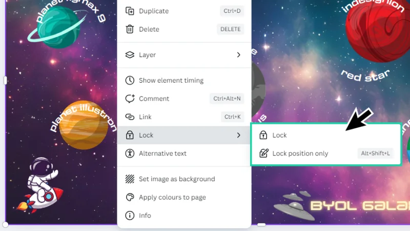 locking background layer using the lock action in canva