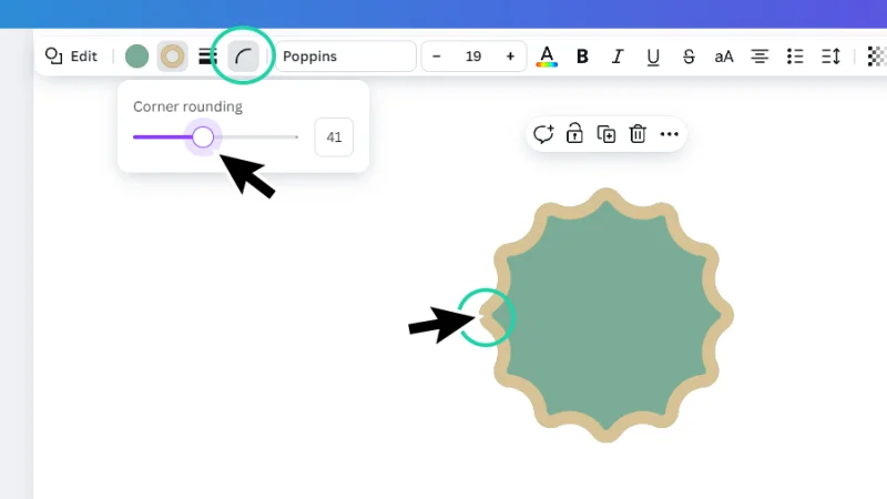 rounding a shape’s corners using the corner rounding pop up panel in canva