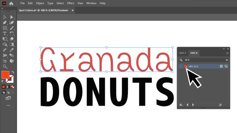 applying hks 10k spot color to text object in Illustrator