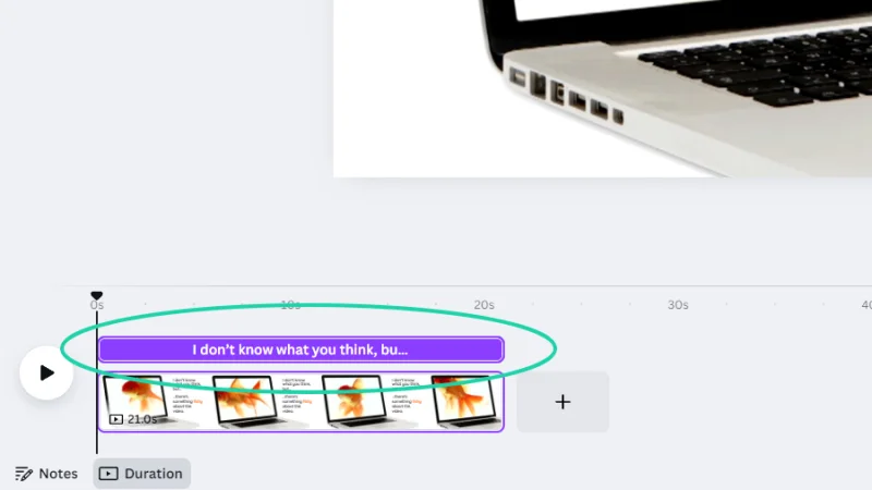text element highlighted from video timeline in canva