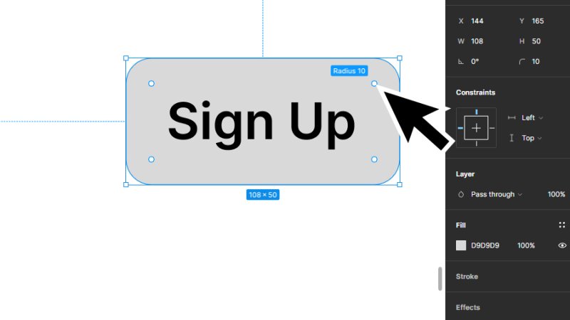 rounding button corners with radius handle adjustment  in figma