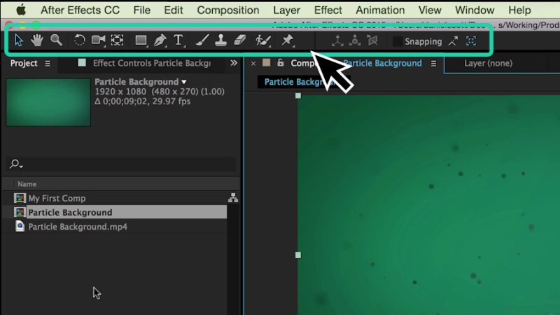 tools panel options highlighted in after effects