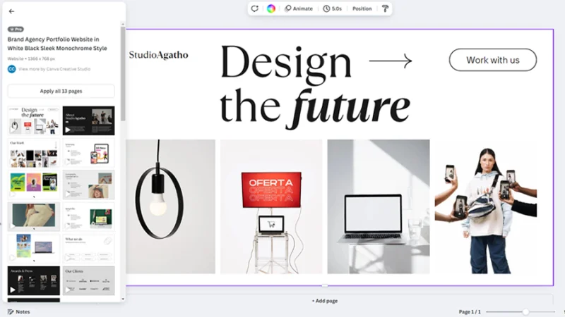 minimalistic template for a web design project in canva