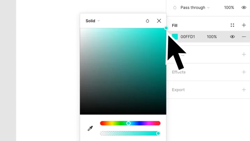 adjusting saturation to maximum level with the color picker tool in figma