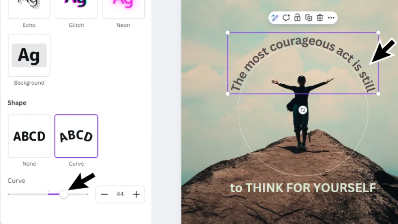 aligning curved text element with circle shape in canva