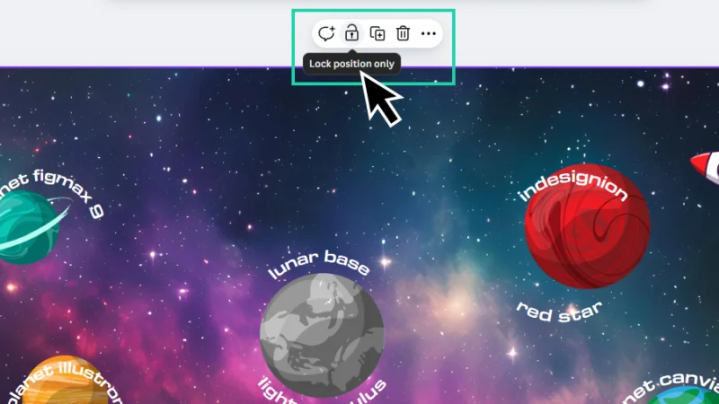 lock position only highlighted on task bar in canva