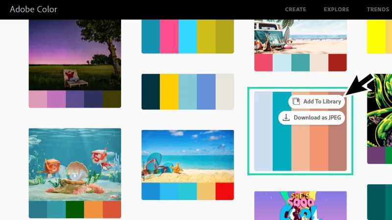 adding beach inspired color palette from adobe color to libraries