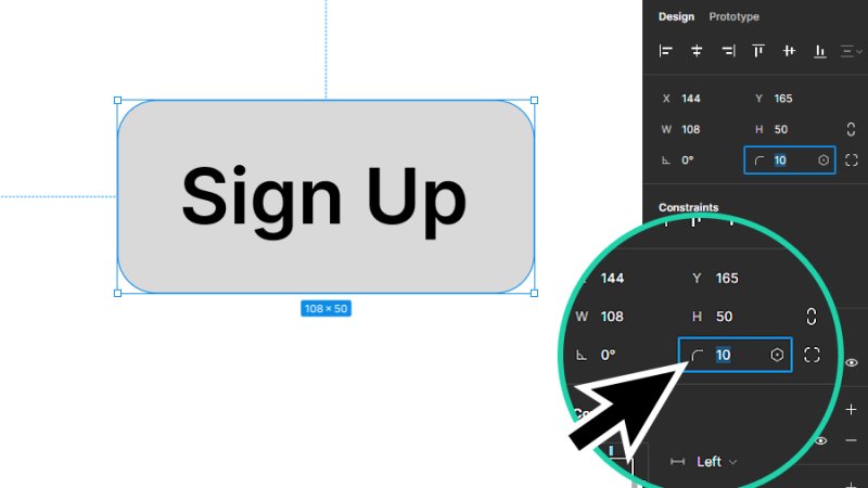 corner radius option magnified from the properties panel in figma