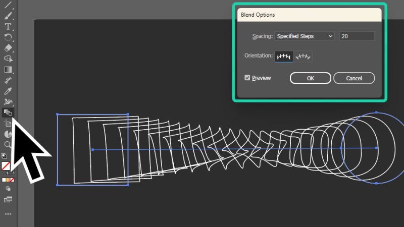 blend options window highlighted in adobe illustrator