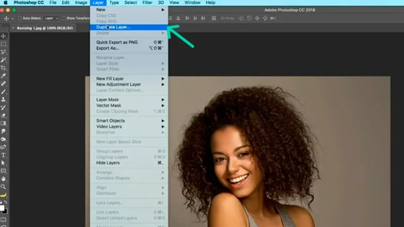 accessing duplicate layer features in Adobe Photoshop.