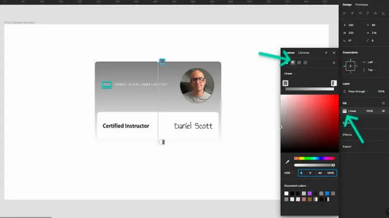 gradient fill settings and preview in figma