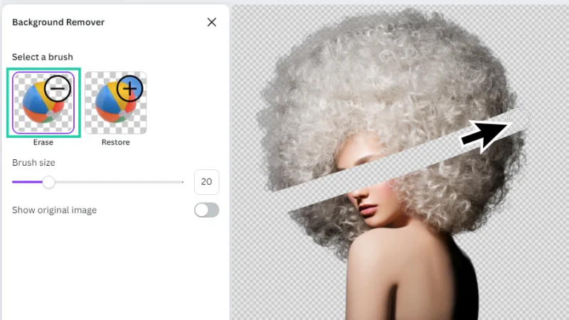 using the background remover erase brush to edit image in canva