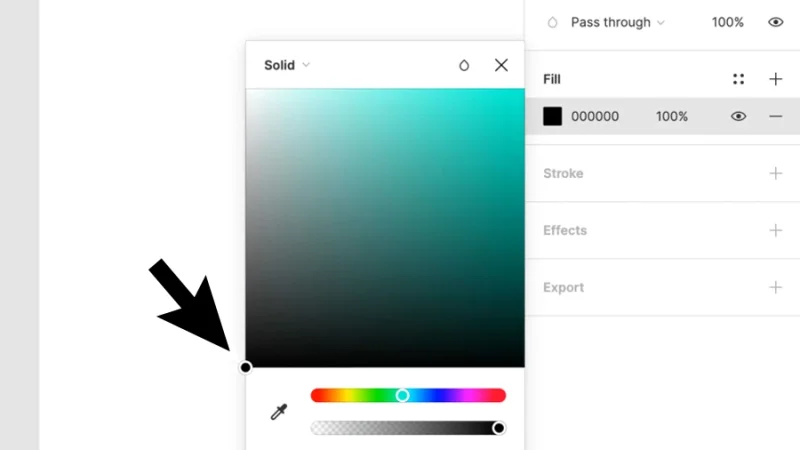 adjusting saturation to minimum level with the color picker tool in figma