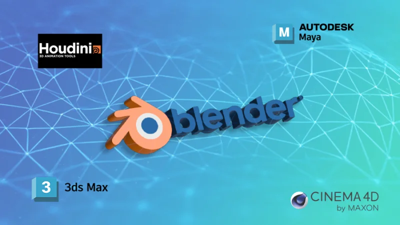 3d software logos floating over line grid background