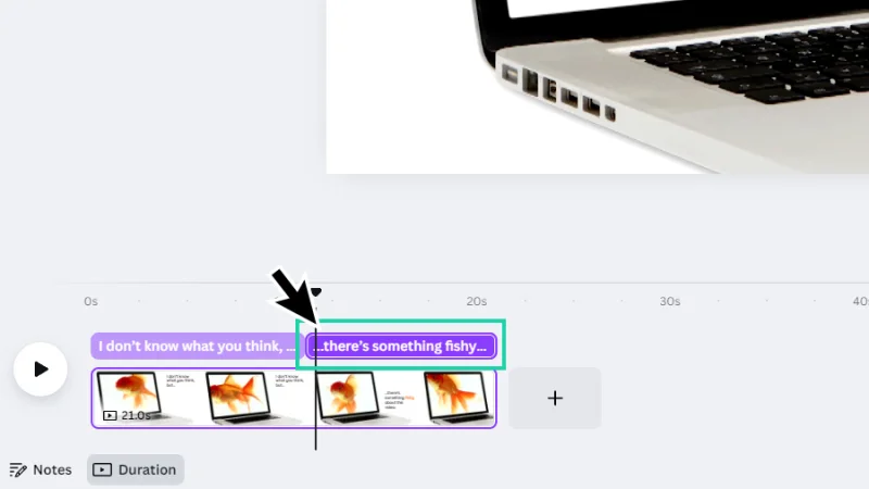 content, text elements, and timings previewed on video timeline in canva
