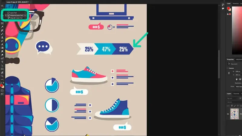The Polygonal Lasso Tool is featured on your left toolbar and is perfect for straight edges.