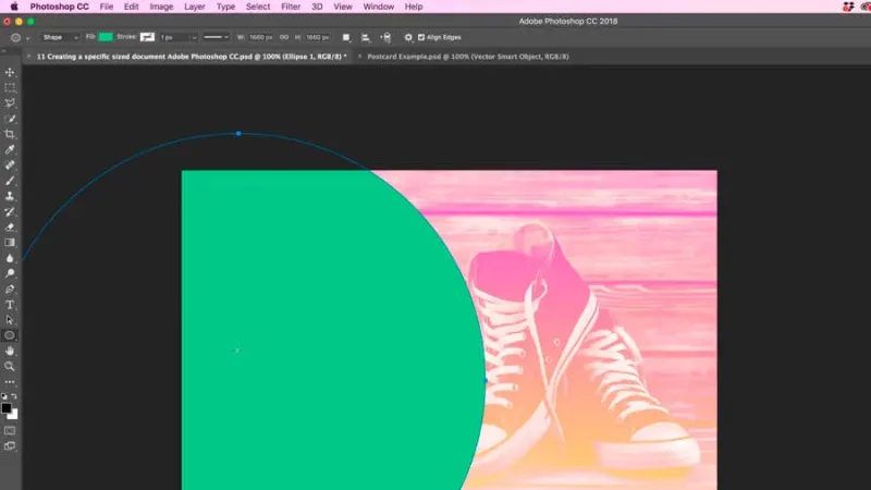 layout of a postcard mockup advertising shoes in adobe photoshop