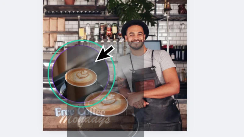 placing the photo of a coffee cup inside a circle frame in canva