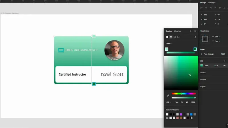 gradient filled UI card in figma