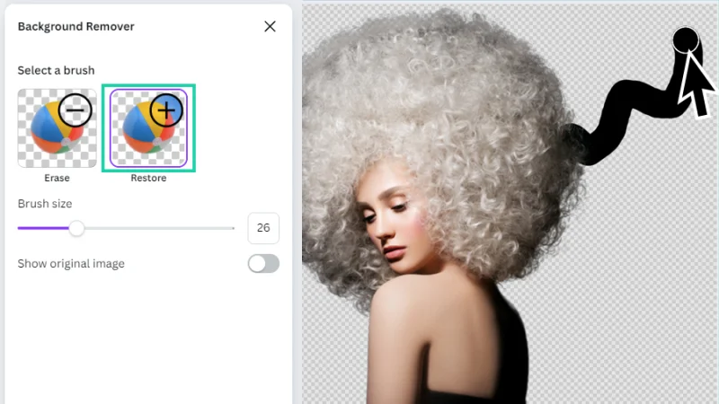 using the background remover restore brush to edit image in canva