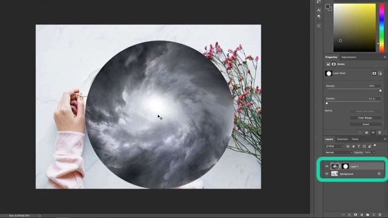 Your clouds are now inside your second image, ready to fit in and transform the composition.