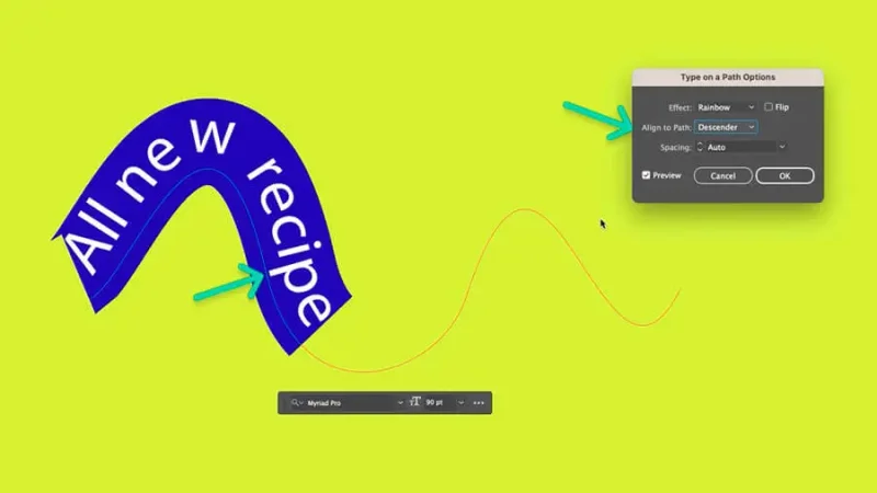Descender alignment to path in Adobe Illustrator.