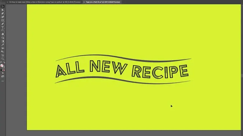 words All New Recipe typed on a path decorated with curved outlines in Adobe Illustrator.
