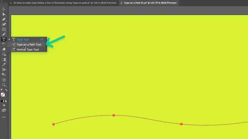highlighted type on a path tool  in toolbar in Adobe Illustrator