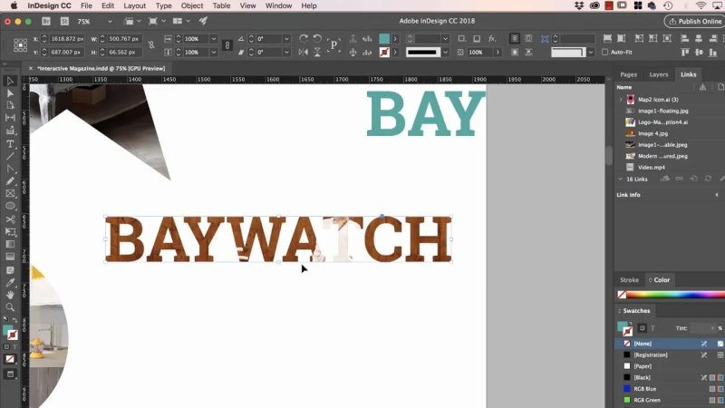 InDesign workspace showing the text 