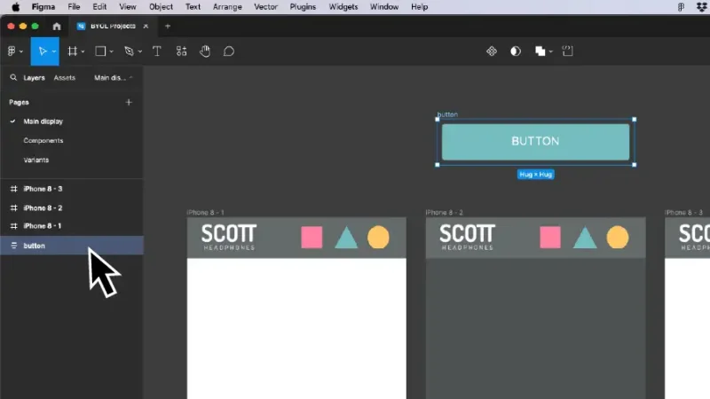 Black arrow points at menu item for a green button