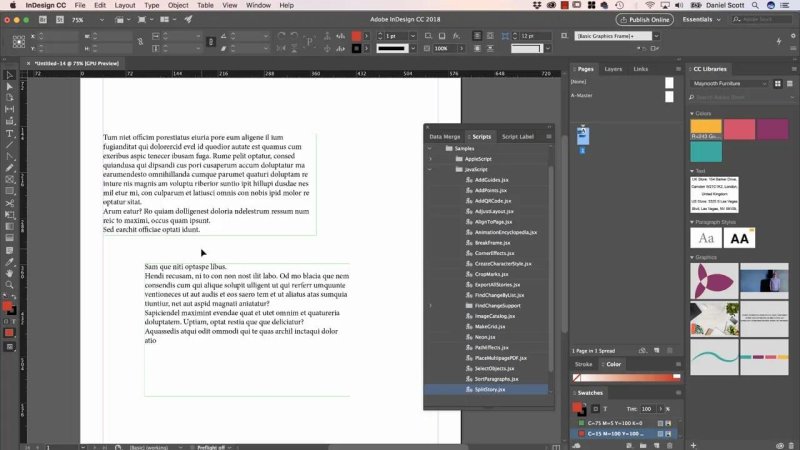 InDesign layout showing separate text frames created after running the 