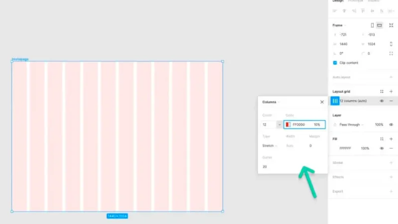 grid settings panel in figma