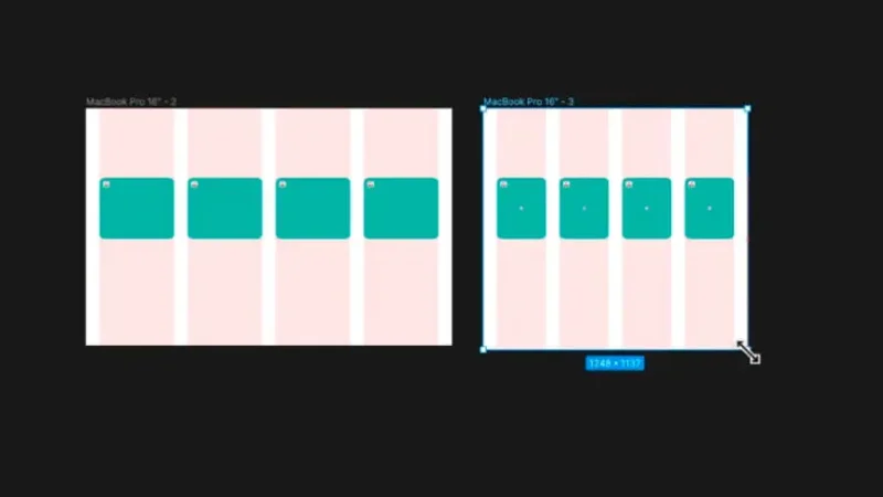 UI cards snapped to a grid show responsive behavior when it changes in figma