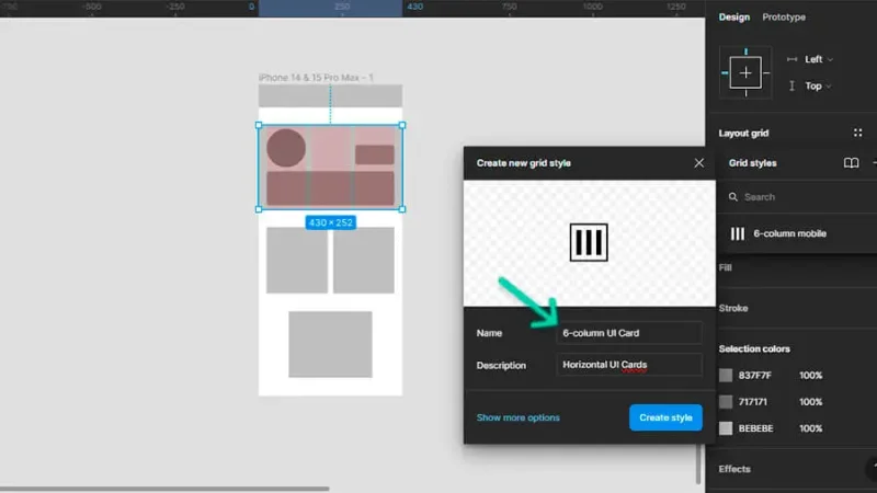 name field highlighted in create new grid style panel in figma