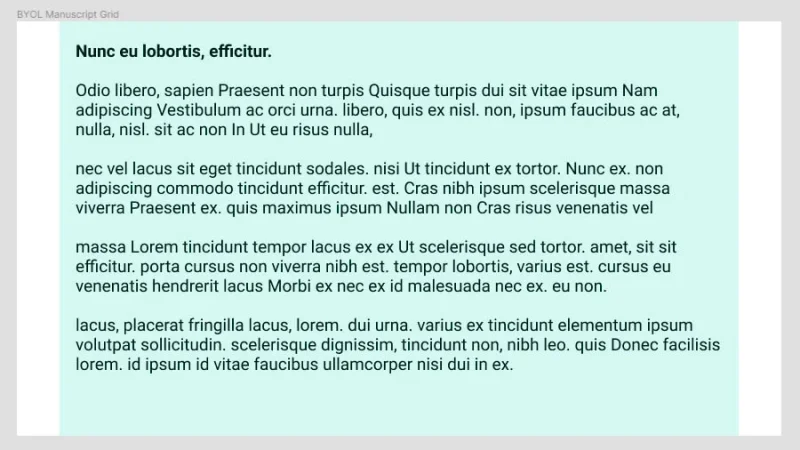 placeholder text inside a single-column grid example in figma