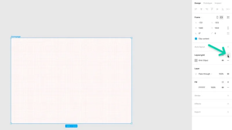 desktop frame with a 10 pixel grid in figma