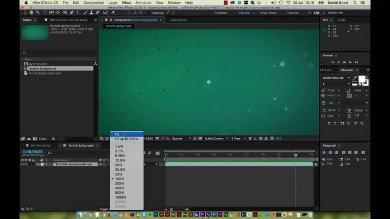 Adobe After Effects workspace displaying the teal 