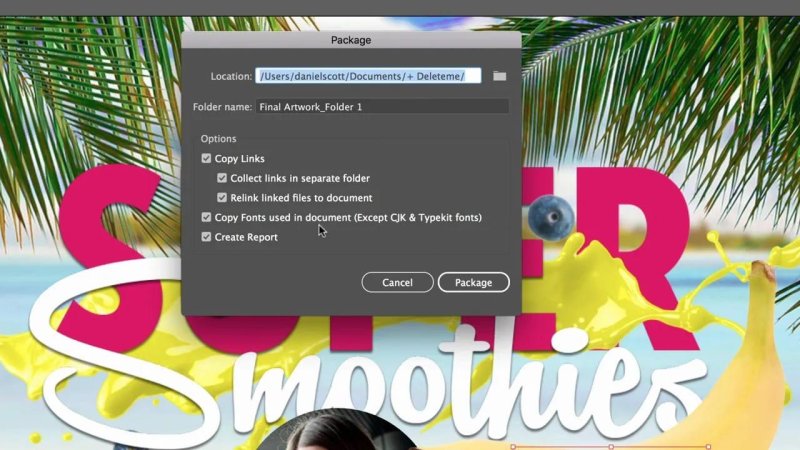 Illustrator workspace zoomed into the linked PSD artwork at 3200%, displaying crisp vector-rendered typography and liquid splash elements alongside the Character panel.