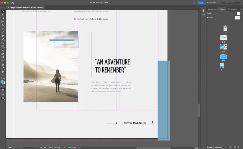preview of magazine spread in indesign