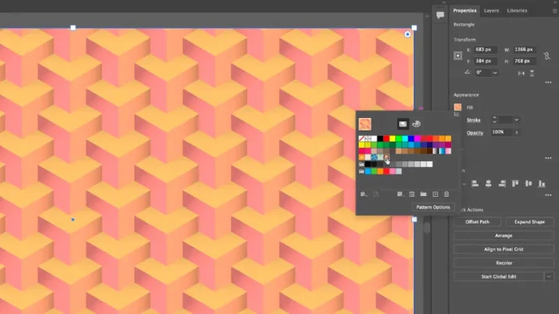 marquetry pattern placed as a Fill inside rectangular shape in adobe illustrator