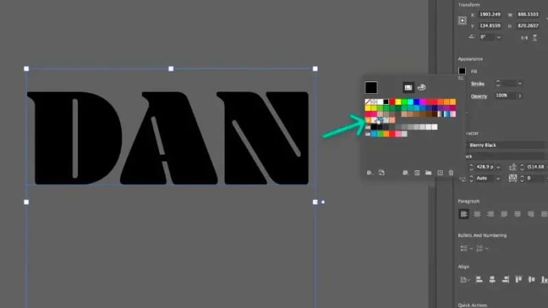 type selected and set for a fill pattern from the swatches panel in adobe illustrator